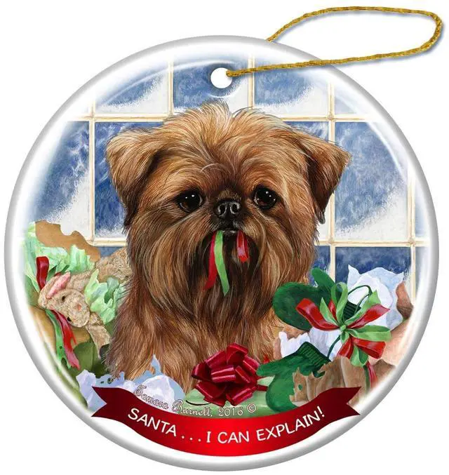 Main image of Brussels Griffon Dog Porcelain Hanging Ornament Pet Santa I Can Explain!