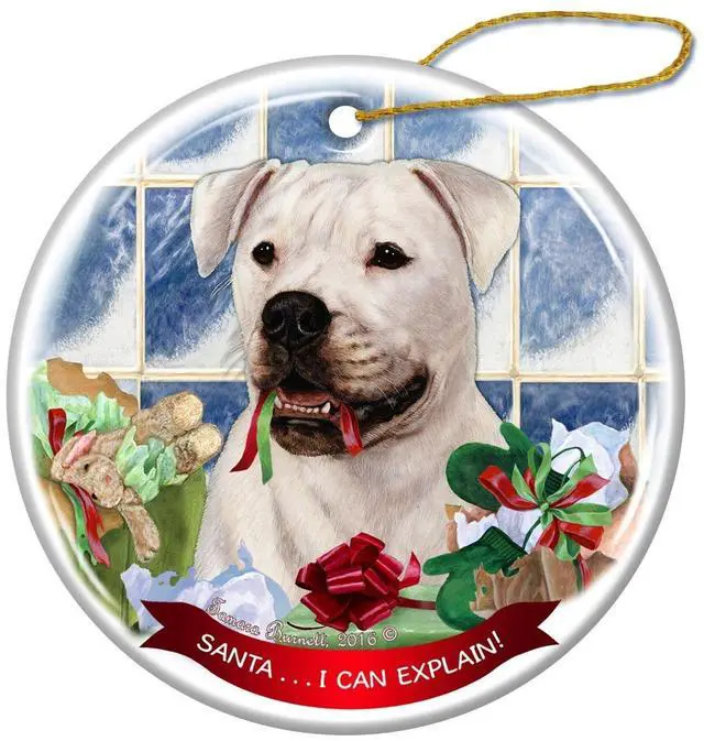 Main image of American Bulldog White Dog Porcelain Ornament Pet Gift Santa I Can Explain!