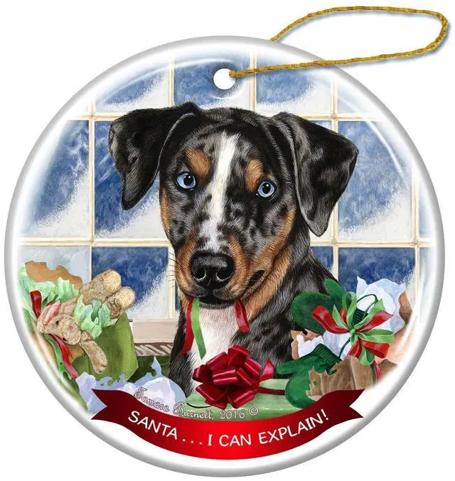 Main image of Catahoula Leopard Porcelain Hanging Ornament Pet Gift Santa I Can Explain!