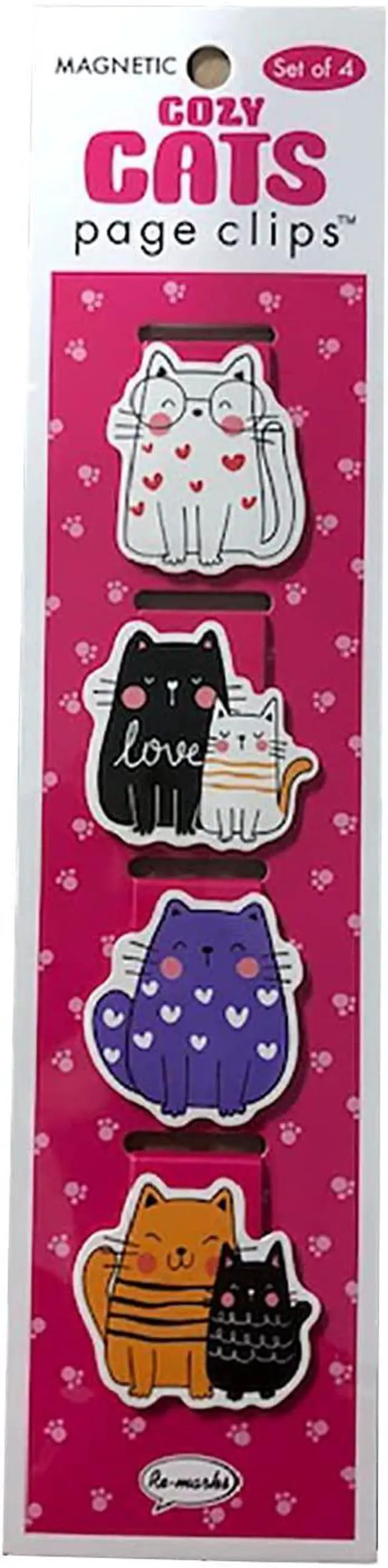 Main image of Re-marks Cozy Cats with Hearts Magnetic Page Clips, Set of 4