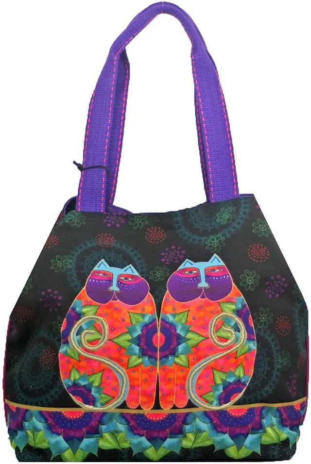 Main image of Laurel Burch Celestial Lotus Cats Large Gap Tote, 21L x 6W x15H