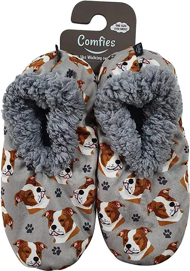Main image of Comfies Womens Pitbull Dog Slippers - Sherpa Lined Animal Print Booties