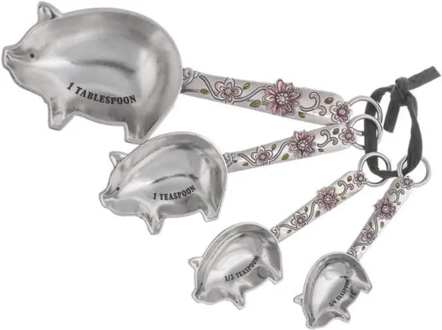 Main image of Ganz 4-Piece Set - Measuring Spoons Set, Farmhouse Pigs with Flowers
