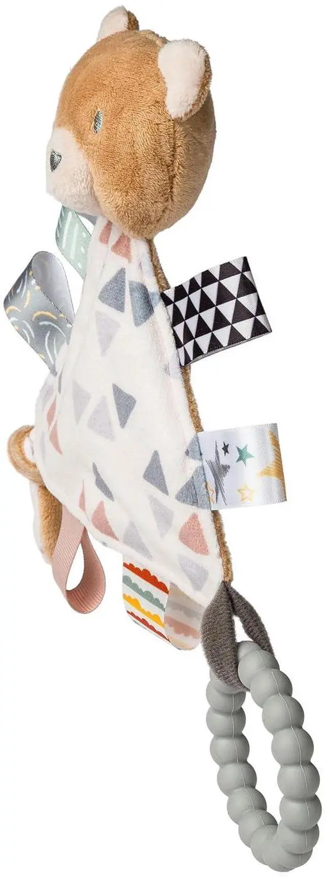Alt view image 2 of 4 - Taggies Teether Baby Rattle Triangle Activity Toy w/ Sensory Tags, 6", Teddy
