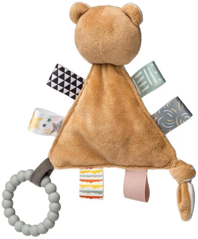 Alt view image 3 of 4 - Taggies Teether Baby Rattle Triangle Activity Toy w/ Sensory Tags, 6", Teddy