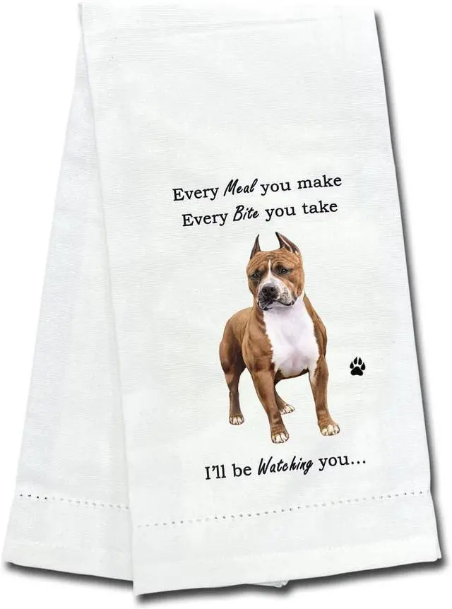 Main image of E&S Pets 711-26 Pit Bull Brindle & White Dog Kitchen Towel, Off-white