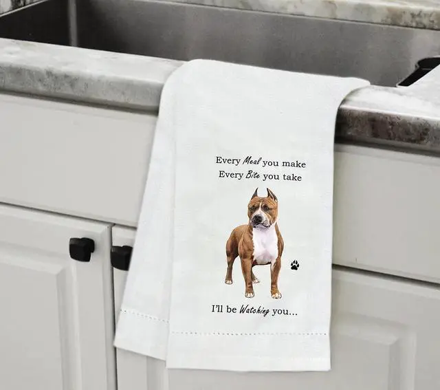 Alt view image 2 of 2 - E&S Pets 711-26 Pit Bull Brindle & White Dog Kitchen Towel, Off-white