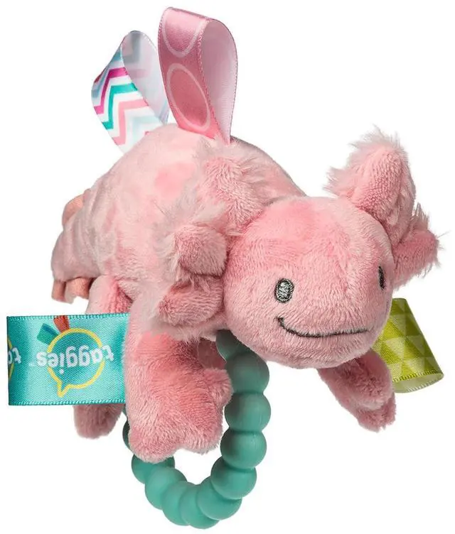 Main image of Mary Meyer Taggies Sensory Soft Rattle with Teether Ring, Lizzy Pink Axolotl
