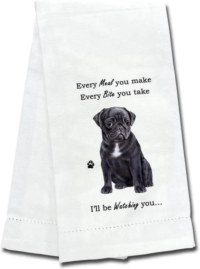 Main image of E&S Pets 711-32 Black Pug Dog Kitchen Towel, Off-white