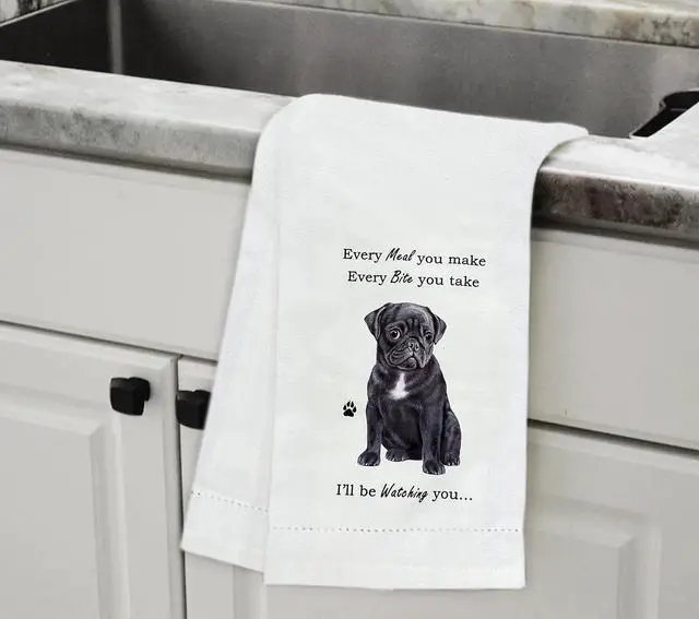 Alt view image 2 of 2 - E&S Pets 711-32 Black Pug Dog Kitchen Towel, Off-white