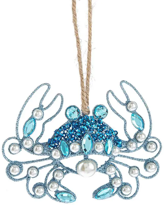 Main image of Ganz Coastal Blue Crab Ornament, Acrylic and Zinc, 4" W. x 3" L.
