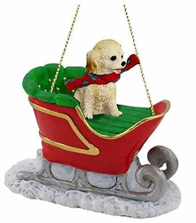 Main image of Conversation Concepts Cockapoo Blonde Dog Sleigh Dog Holiday Ornament