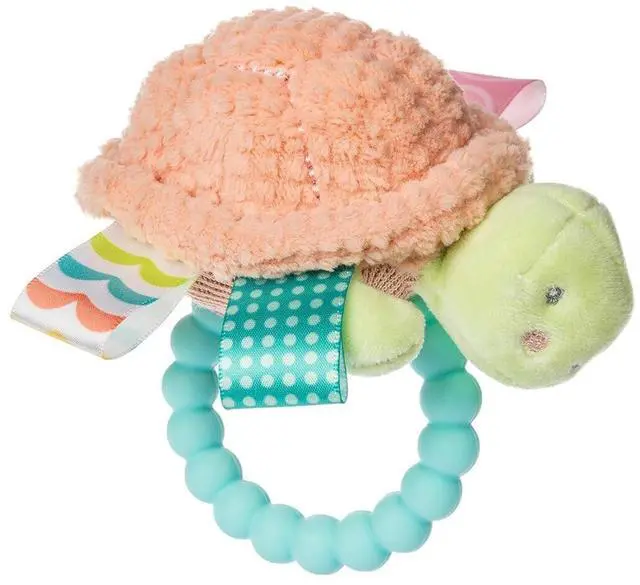 Main image of Taggies Soft Baby Rattle with Teether Ring and Sensory Tags, 6", Tippy Turtle