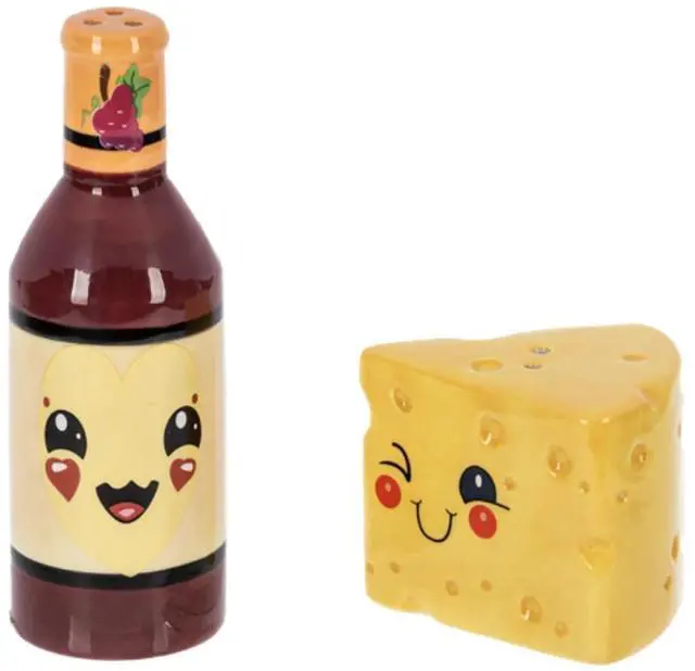 Main image of Ganz Ceramic Salt & Pepper Shakers, 2 Piece Set, Wine and Cheese