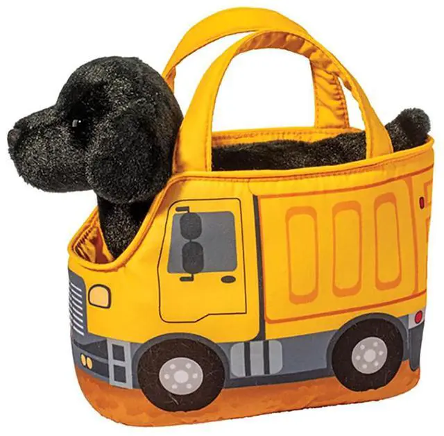 Main image of Douglas Pals Construction Truck Pet Sak w/ Black Lab Stuffed Animal Toy, 7"