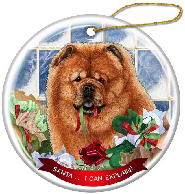 Main image of Red Chow Chow Dog Porcelain Hanging Ornament Pet Gift Santa I Can Explain!