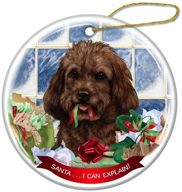 Main image of Chocolate Cockapoo Dog Porcelain Ornament Pet Gift 'Santa.. I Can Explain!
