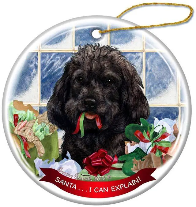 Main image of Black Cockapoo Dog Porcelain Hanging Ornament Pet Gift Santa I Can Explain!