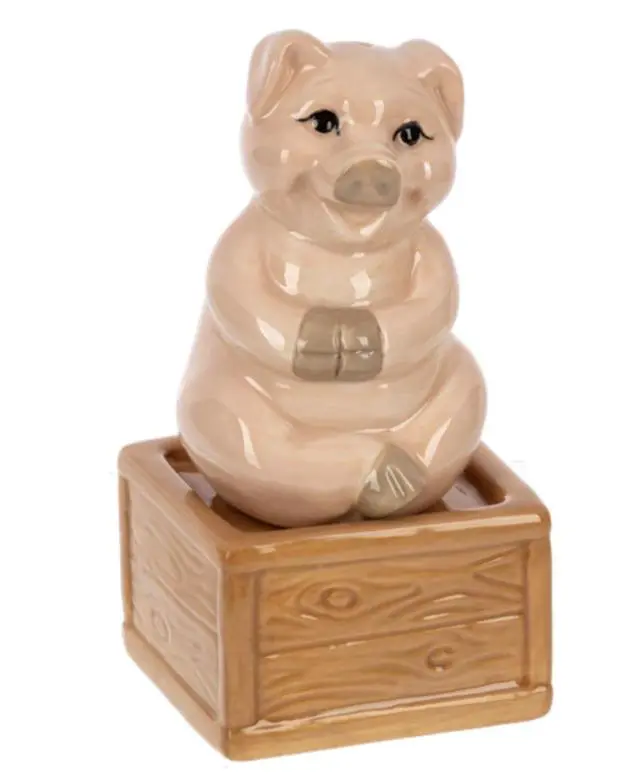 Alt view image 2 of 2 - Ganz Dolomite Stacking Salt & Pepper Shaker Set, Pig and Box Crate
