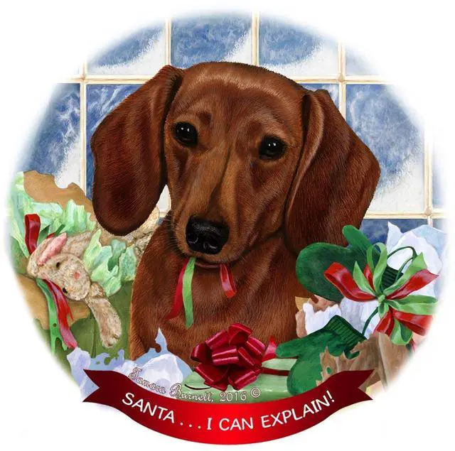 Main image of Red Short Hair Dachshund Dog Porcelain Ornament 'Santa.. I Can Explain!'