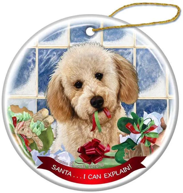 Main image of Yellow Labradoodle Dog Porcelain Ornament Pet Gift 'Santa.. I Can Explain!'