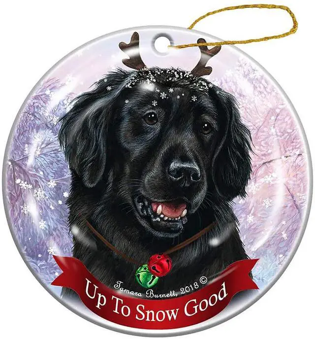 Main image of Holiday Pet Gifts Flat Coated Retriever Dog Porcelain Christmas Ornament