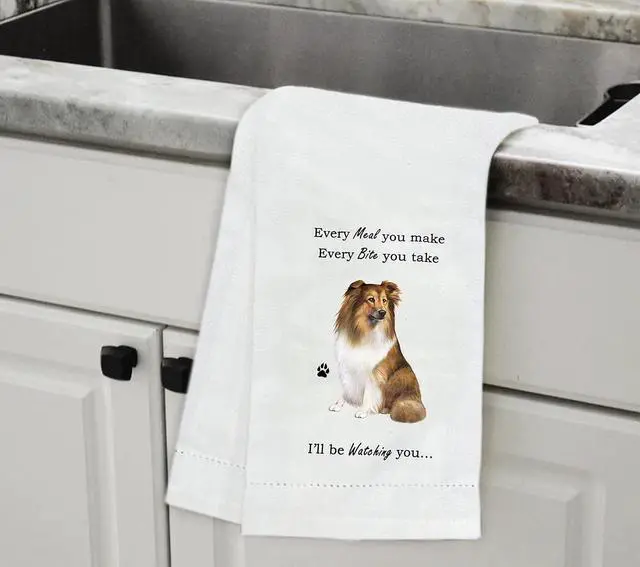 Alt view image 2 of 2 - E&S Pets 711-37 Sheltie, Shetland Sheepdog Dog Kitchen Towel, Off-white