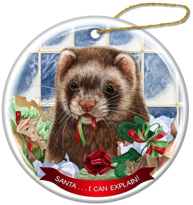 Main image of Ferret Sable Porcelain Hanging Ornament Pet Gift 'Santa.. I Can Explain!'