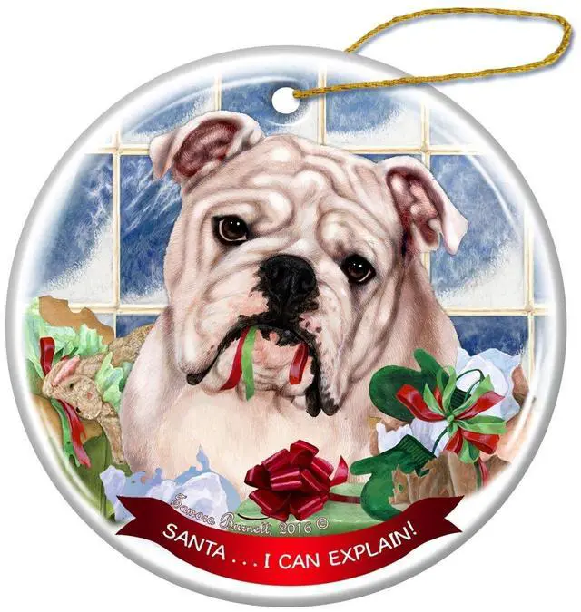 Main image of White English Bulldog Dog Porcelain Ornament Pet Gift Santa I Can Explain!