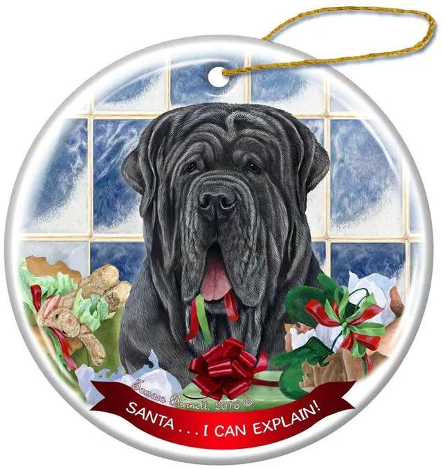 Main image of Blue Neapolitan Mastiff Uncropped Dog Porcelain Ornament 'Santa.. I Can Explain!