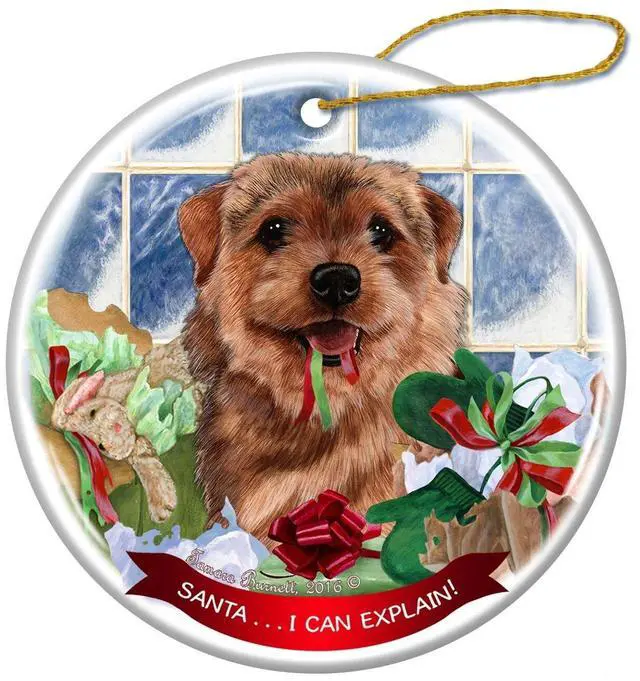 Main image of Norfolk Terrier Dog Porcelain Hanging Ornament Pet Gift 'Santa.. I Can Explain!'