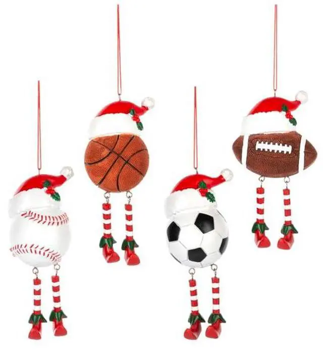 Alt view image 2 of 2 - Midwest/CBK Sport Ball Ornament with Santa Hat and Elf Shoes, 5" - Soccer
