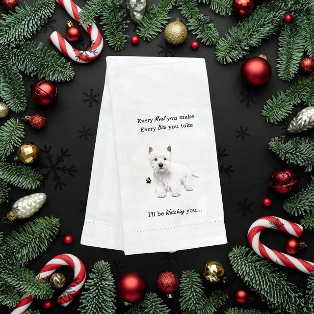 Alt view image 2 of 2 - E&S Pets 711-45 Westie, West HIghland Terrier Dog Kitchen Towel, Off-white