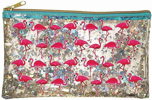 Main image of Spoontiques Flamingos Glitter Cosmetic Bag