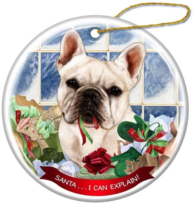 Main image of White French Bulldog Dog Porcelain Ornament Pet Gift Santa I Can Explain!