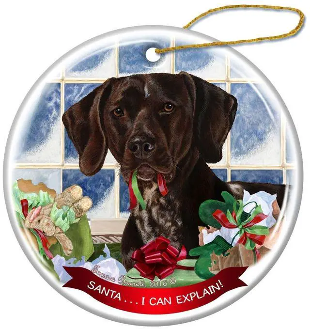 Main image of German Shorthair Porcelain Hanging Ornament Pet Gift Santa I Can Explain!