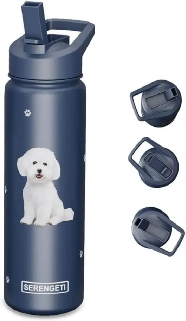 Alt view image 2 of 3 - E&S Pets Stainless Steel Water Bottle 24 Oz, Spill Proof (Bichon)