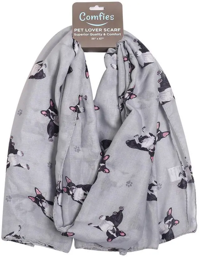 Main image of Boston Terrier Dog Lover Scarf - Year-round scarf, Lightweight material, 67"
