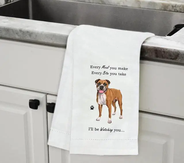 Alt view image 2 of 2 - E&S Pets 711-6 Boxer, Uncropped Dog Kitchen Towel, Off-white