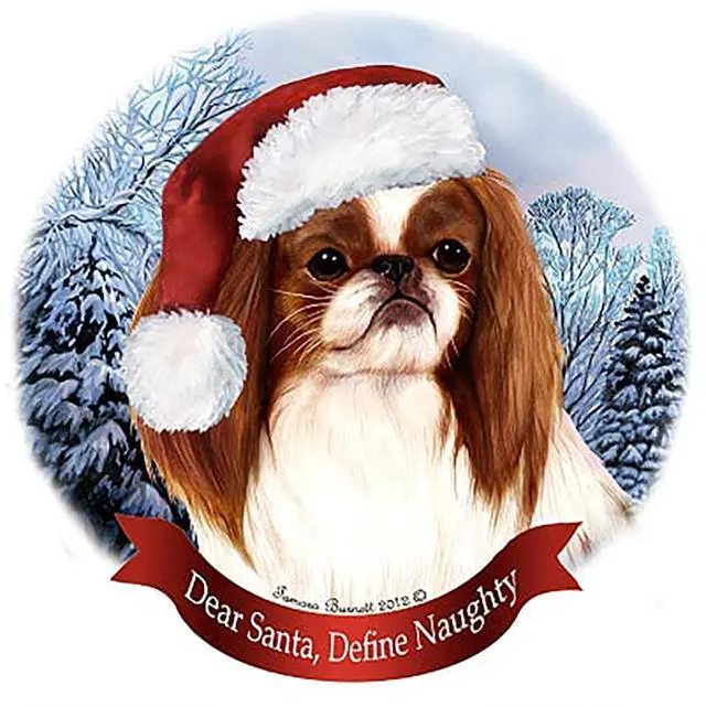 Main image of Holiday Pet Gifts Japanese Chin (Red & White) Santa Hat Dog Porcelain Ornament