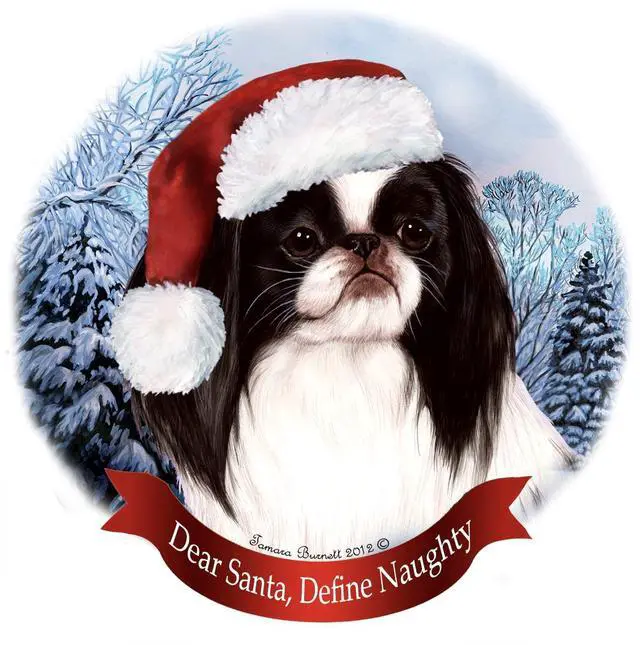 Main image of Holiday Pet Gifts Japanese Chin (Black & White) Santa Hat Dog Porcelain Ornament
