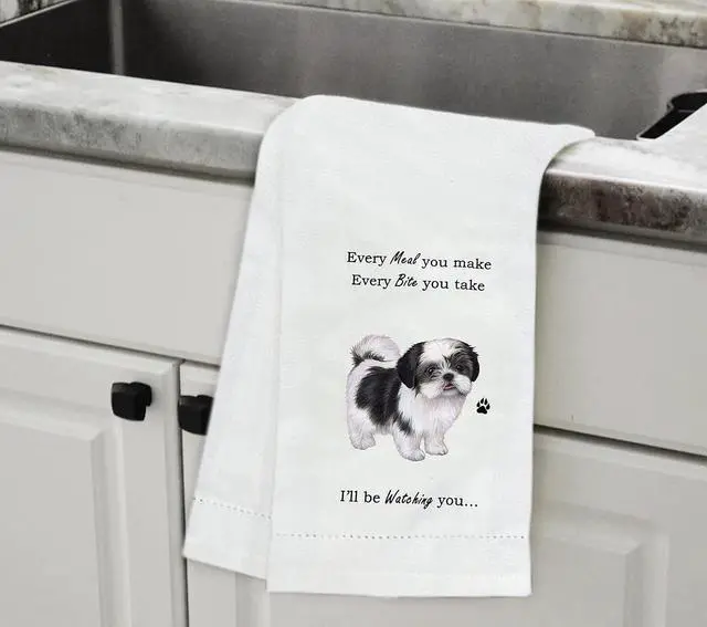 Alt view image 2 of 2 - E&S Pets 711-87b Black and White Shih Tzu Puppy Cut Dog Kitchen Towel, Off-white