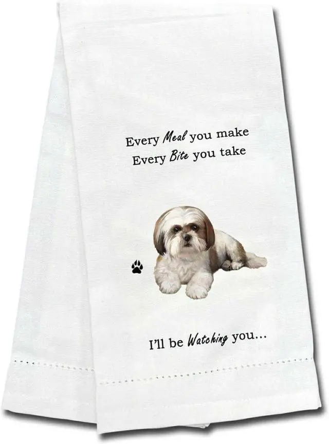 Main image of E&S Pets 711-87 Tan and White Shih Tzu Puppy Cut Dog Kitchen Towel, Off-white