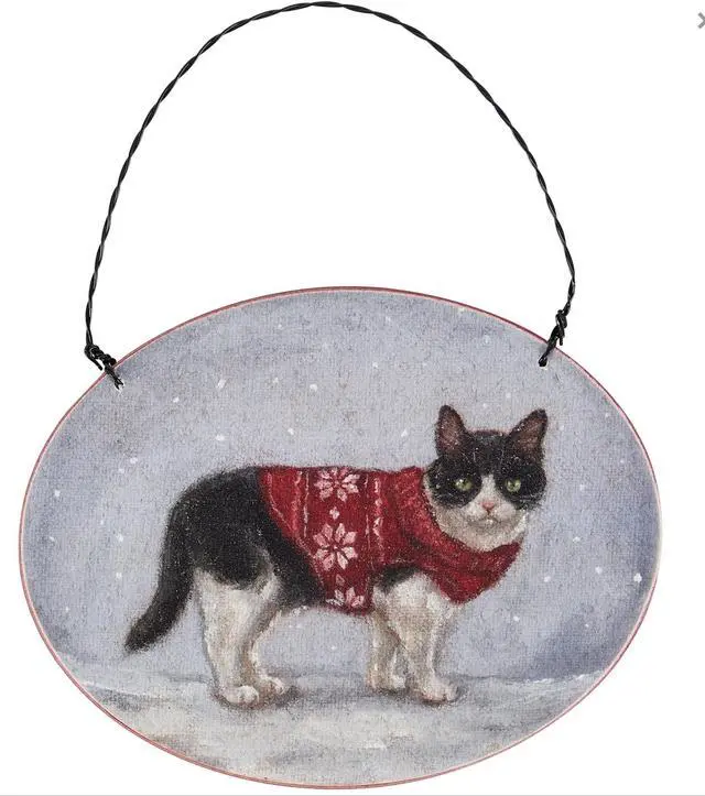 Main image of Primitives By Kathy Cozy Tuxedo Cat with Sweater Wooden Christmas Ornament