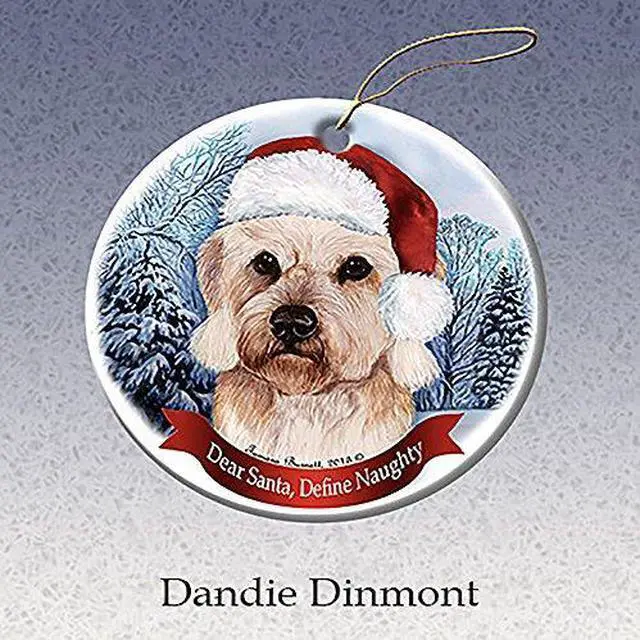 Main image of Holiday Pet Gifts Dandie Dinmont Santa Hat Dog Porcelain Ornament