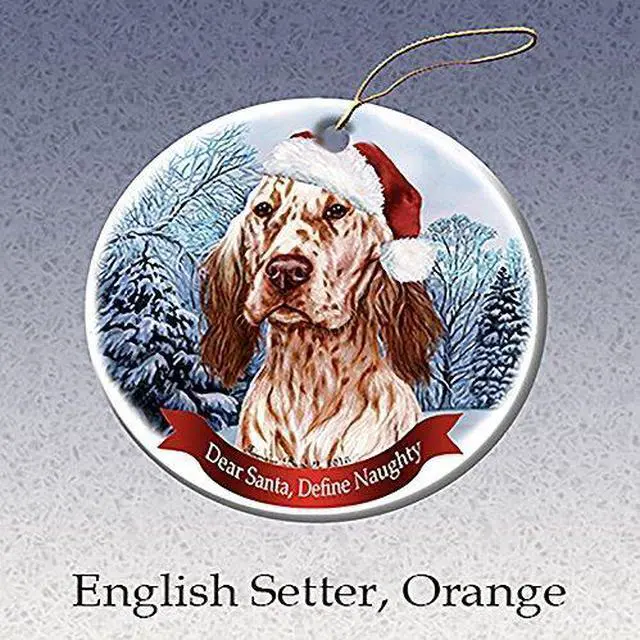 Main image of Holiday Pet Gifts English Setter, Orange Santa Hat Dog Porcelain Ornament
