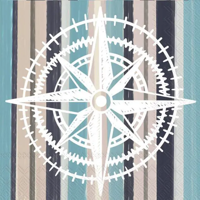 Main image of Boston International 5 x 5 in. Paper Cocktail Napkin Compass Rose - Pack of 20