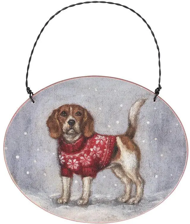 Main image of Primitives By Kathy Cozy Beagle Dog with Sweater Wooden Christmas Ornament