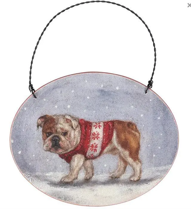 Main image of Primitives By Kathy Cozy Bulldog Dog with Sweater Wooden Christmas Ornament