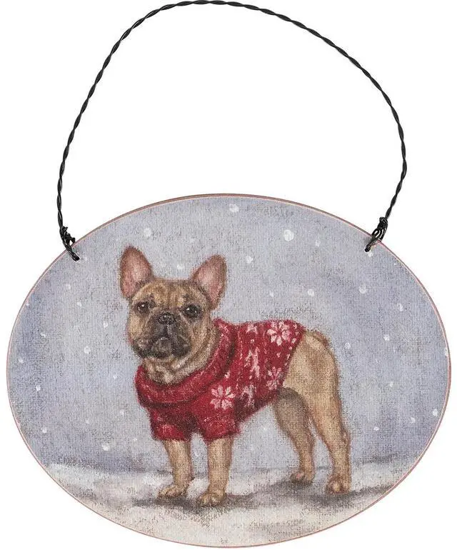 Main image of Primitives By Kathy Cozy French Bulldog with Sweater Wooden Christmas Ornament